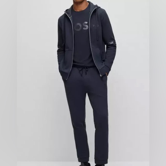 HUGO BOSS Cotton-Piqué Zip-Up Hoodie Dark Blue Size M | Made in Portugal - Picture 4 of 14